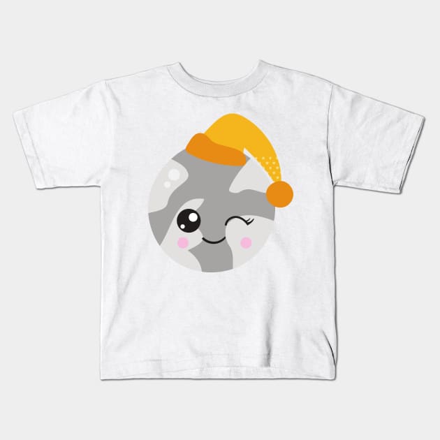 Sleeping Planet, Cute Planet, Planet With Nightcap Kids T-Shirt by Jelena Dunčević